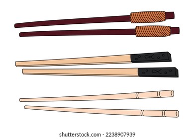 Hand drawn wooden chopsticksfor eating sushi, sea food, japanese and chinese food