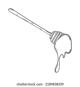 Hand drawn wooden honey dipper isolated on a white background. Doodle, simple outline illustration. It can be used for decoration of textile, paper.