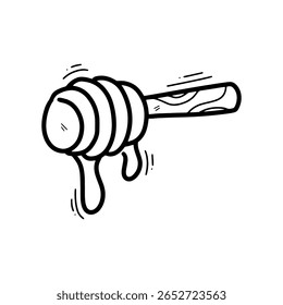 Hand Drawn Wooden Honey Dipper Illustration. Doodle Vector. Isolated on White Background - EPS 10 Vector