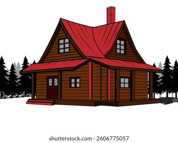 Hand Drawn of Wooden House Landscape Background