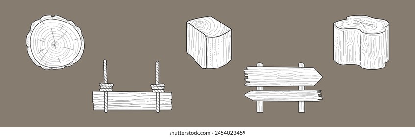 Hand Drawn Wooden and Lumber Material Element Vector Set