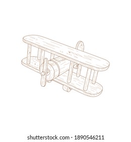 hand drawn wooden plane. outline plane