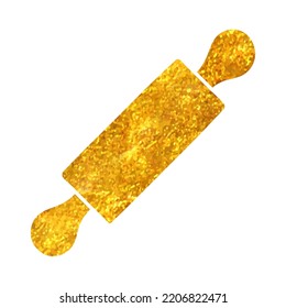 Hand drawn Wooden roller icon in gold foil texture vector illustration
