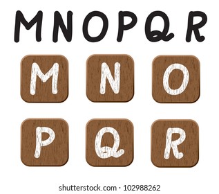Hand drawn  wooden set of letters 3. Vector illustration EPS8