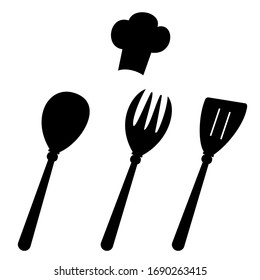 Hand drawn Wooden spatula Kitchen accessories for baking vector illustration, isolated on white background. It's cooking time. Spoon, spatula, fork. Baking tools.