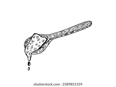 Hand drawn wooden spoon with a pouring scoop of something like salt or sugar.