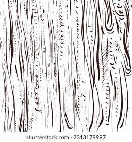 Hand drawn wooden texture. Vector grunge background. Old tree with knot. Vintage sketch