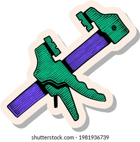 Hand drawn woodworking clamp in sticker style vector illustration