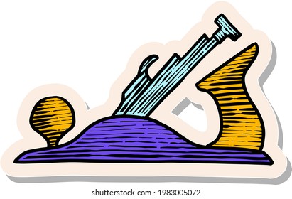 Hand drawn woodworking plane in sticker style vector illustration