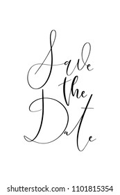 Hand drawn word. Brush pen lettering with phrase Save the date.