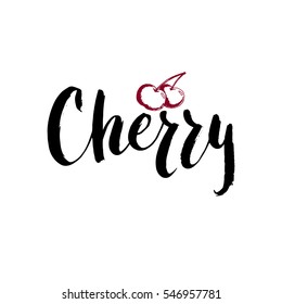 Hand drawn word. Brush pen lettering with phrase cherry.