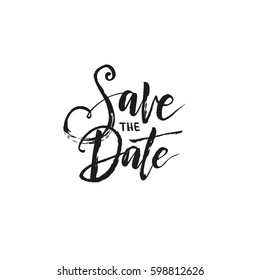 Hand drawn word. Brush pen lettering with phrase "Save the date"