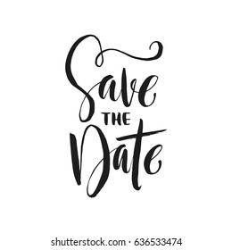 Hand drawn word. Brush pen lettering with phrase Save the Date.