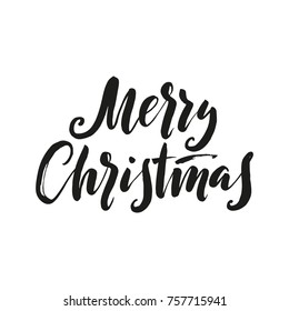 Hand drawn word. Brush pen lettering with phrase "merry christmas".