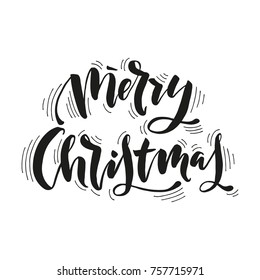 Hand drawn word. Brush pen lettering with phrase "merry christmas".