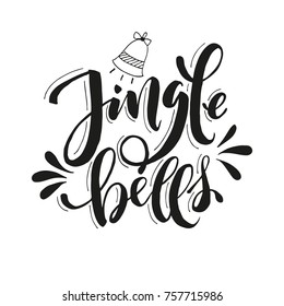 Hand drawn word. Brush pen lettering with phrase "jingle bells".