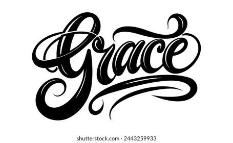 Hand drawn word Grace. Greeting quote. Ink illustration. Modern brush calligraphy. Isolated on white background