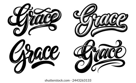 Hand drawn word Grace. Greeting quote. Ink illustration. Modern brush calligraphy. Isolated on white background