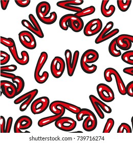 hand drawn word love vector seamless pattern on white background for Saint Valentine