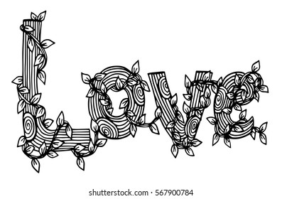 Hand Drawn Word Love Zentangle Stylized Stock Vector (Royalty Free ...