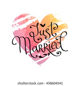 hand drawn words "just married". lettering. abstract vector ink spot. brush stain