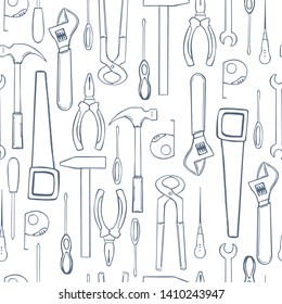 Hand drawn working tools. Vector  seamless pattern