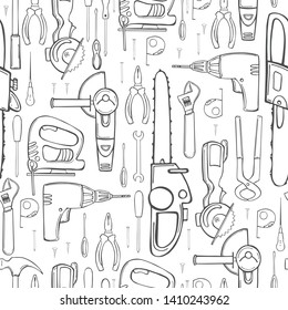 Hand drawn working tools. Vector  seamless pattern