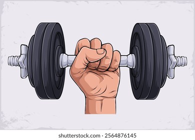 Hand drawn workout hand grip on adjustable dumbbell, fitness training  dumbbell with weight discs