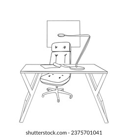 Hand drawn workplace. Chair sketch. Office interior