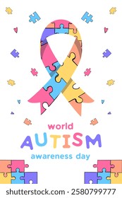 hand drawn world autism awareness day vertical banner illustration