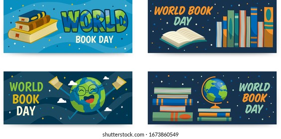 Hand drawn world book day banners template. vector illustration.