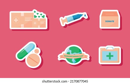 Hand Drawn World Humanitarian Day Sticker Set