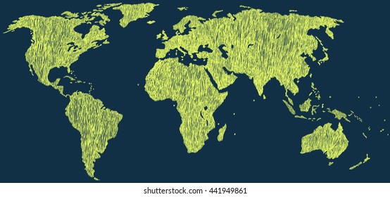 Hand drawn world map. Earth map. Vector illustration.