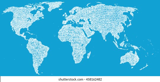 Hand drawn world map. Earth map. Vector illustration.