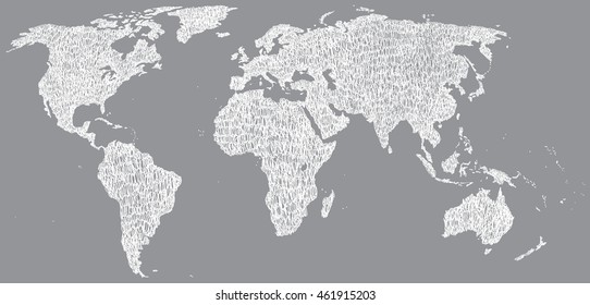 Hand drawn world map. Earth map. Vector illustration.