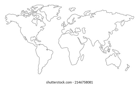 Hand drawn world map in minimalist style. Vector illustration.