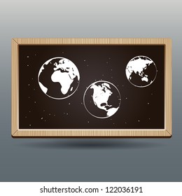 Hand drawn world map on beautiful school blackboard