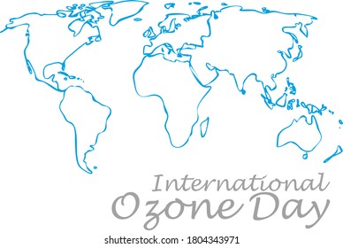 hand drawn world map with text international ozone day.vector illustration.