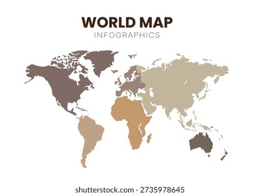 Hand drawn World map vector illustration for global statistics and education. High quality infographic elements for data visualization and geography lessons. Modern flat Vector design for web icons and print presentation materials.