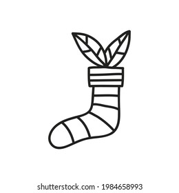 hand drawn of worm socks with growing plants, vector illustration.
