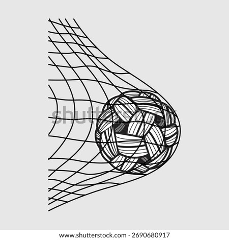 Hand drawn of Woven Ball Scoring a Goal in a Net