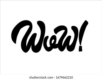 Hand drawn "Wow" text. Typography vector lettering.Celebration quotation on textured blackboard background for postcard, badge,logo, icon, card.