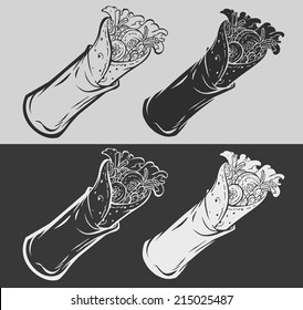 Hand drawn Wrap, shawarma or gyro on chalkboard vector illustration