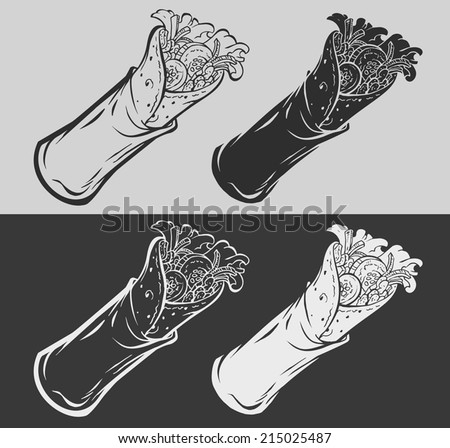 Hand drawn Wrap, shawarma or gyro on chalkboard vector illustration