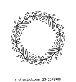 Dibujo manual de arte vectorial circular blanco y negro. Vector de cordón de hoja circular