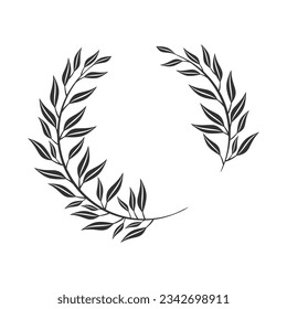 Hand drawn wreath circular vector art black and white. Circle leaf wreath vector