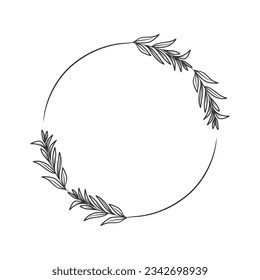 Hand drawn wreath circular vector art black and white. Circle leaf wreath vector