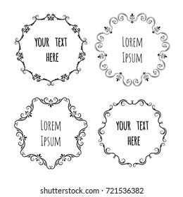 Hand drawn wreath, decorative frames for restaurant menu, boutique, certificare, logo design, wedding cards isolated on white background. Circle template styling element
