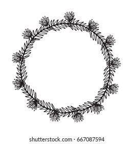 Hand drawn wreath. Floral design elements for invitations, greeting cards, scrapbooking, quotes, blogs, posters.