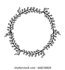 Hand drawn wreath. Floral design elements for invitations, greeting cards, scrapbooking, quotes, blogs, posters.